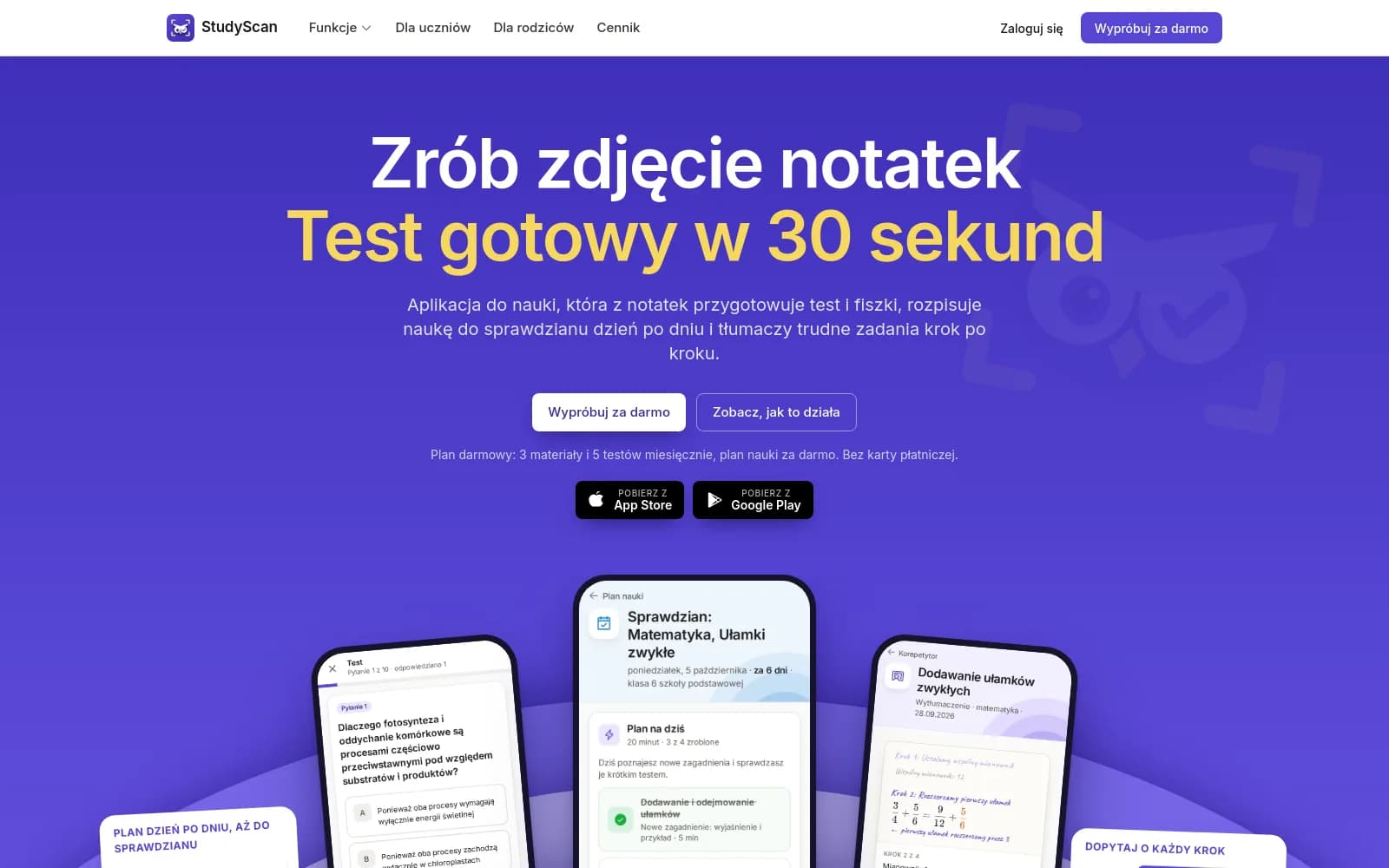 Strona główna StudyScan: Zrób zdjęcie notatek, test gotowy w 30 sekund