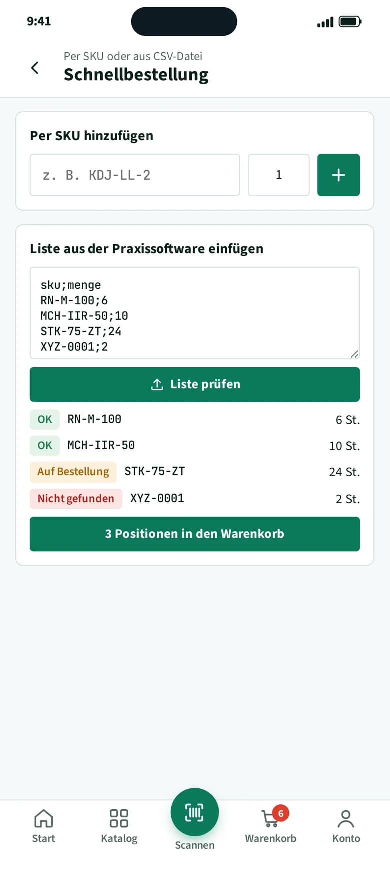 B2B-App: Bestellung per Artikelnummer und CSV-Datei