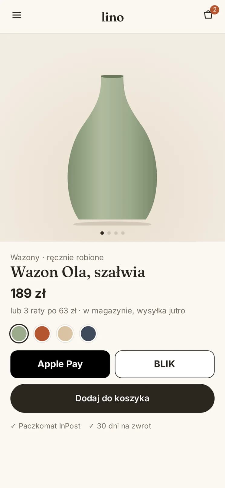 Karta produktu w sklepie na telefonie z płatnością Apple Pay i BLIK