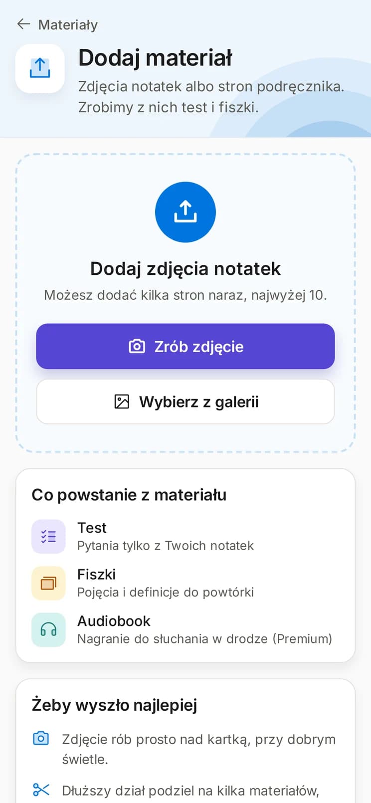 StudyScan: dodawanie zdjęć notatek