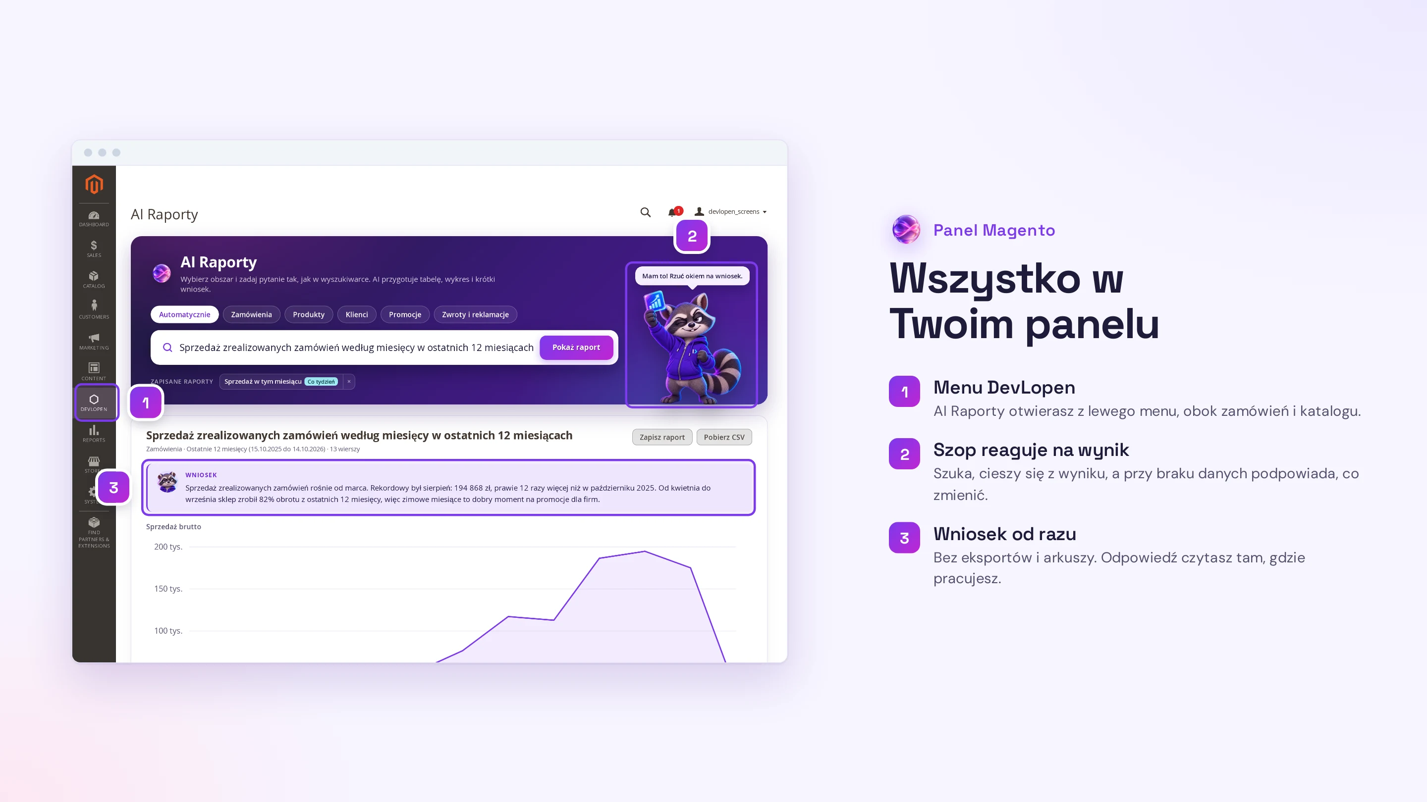 AI Raporty w panelu Magento