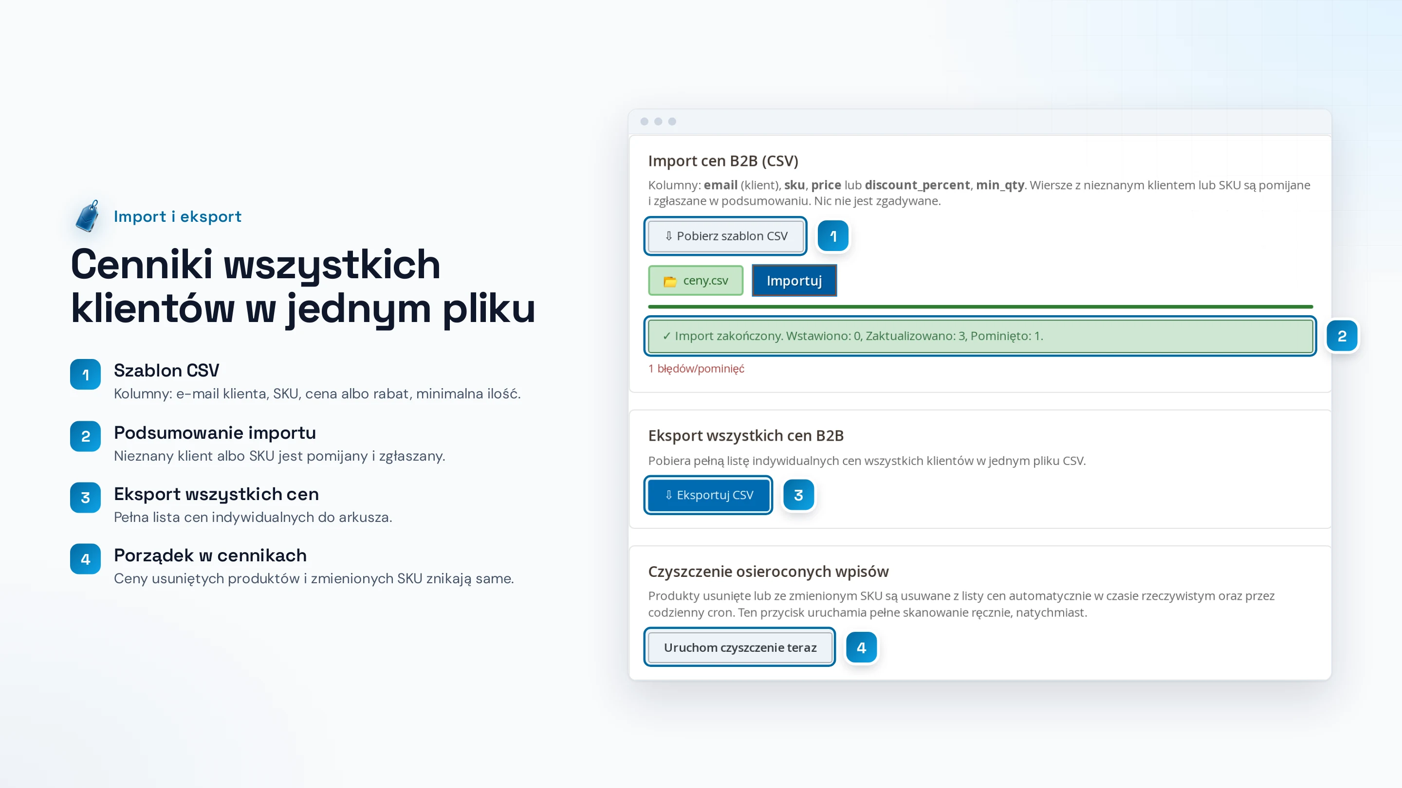 Import i eksport cenników CSV